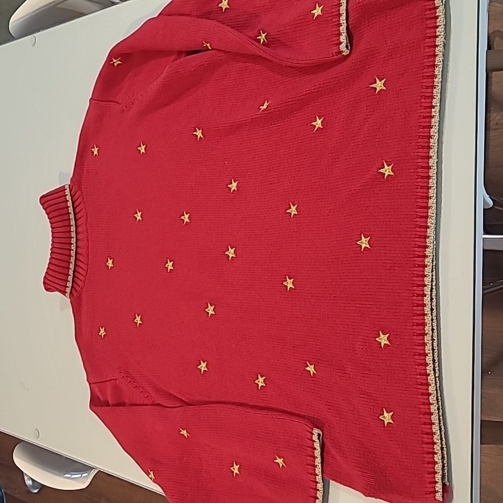 Euc Vtg Quacker Factory Red Turtleneck Knit Sweat… - image 1